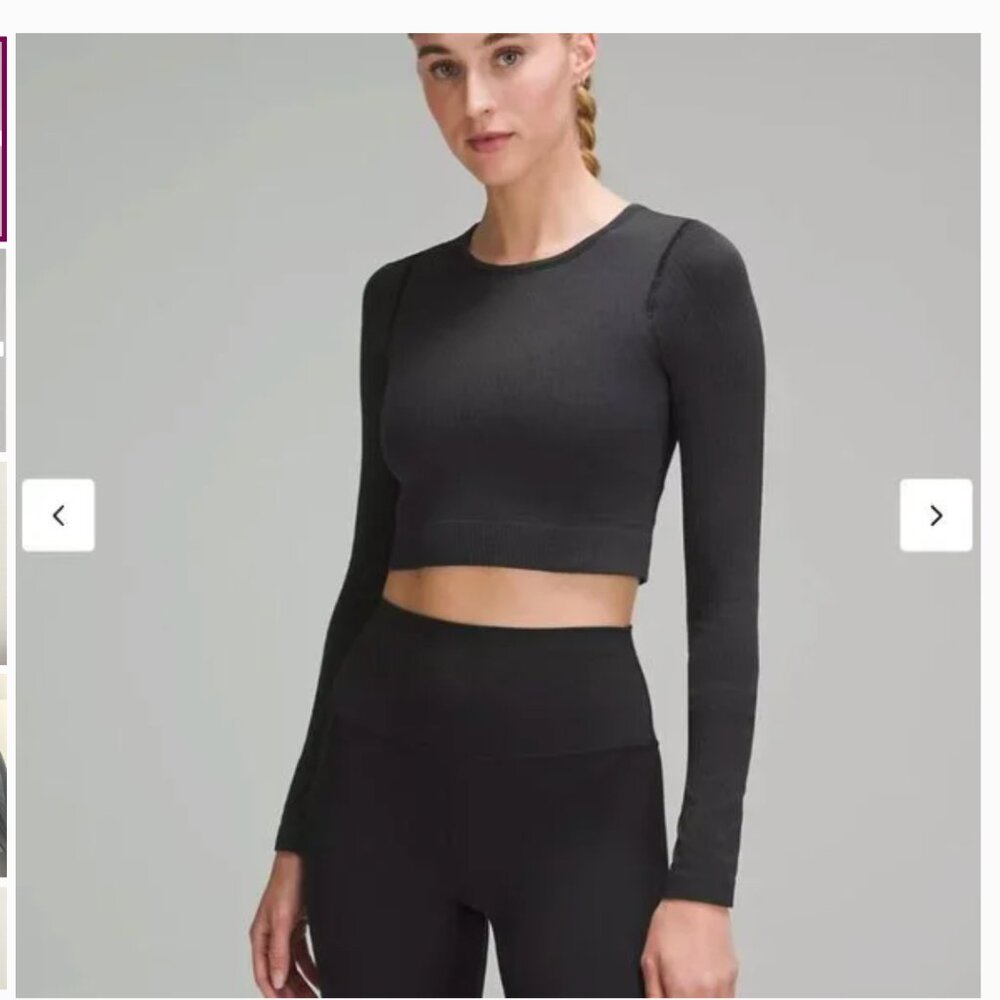 Lululemon Ebb to Street Long Sleeve Crop Shirt - Black - Size 6